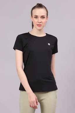 Polyester Solid T-Shirt for Women 004974XXLBLA