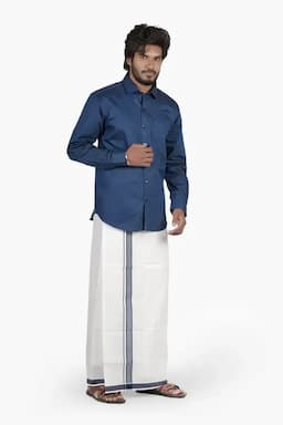 Men's Cotton Shirt with Dhoti Set (2-Pcs Set) 005253NAVBLU44