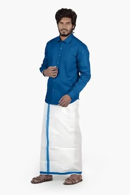 Men's Cotton Shirt with Dhoti Set (2-Pcs Set) 005253ROYBLU36