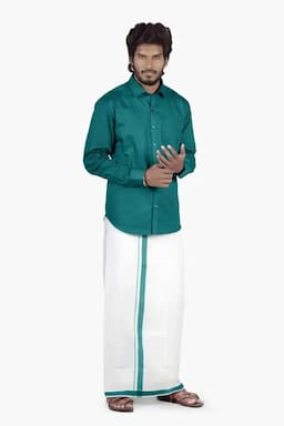 Men's Cotton Shirt with Dhoti Set (2-Pcs Set) 005253TEA44