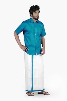 Cotton Shirt with Dhoti for Men (2-Pcs Set) 005259BLU36