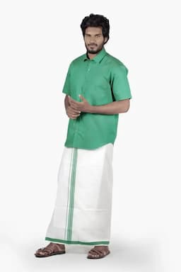 Cotton Shirt with Dhoti for Men (2-Pcs Set) 005259GRE38