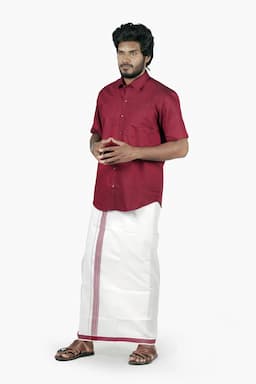 Cotton Shirt with Dhoti for Men (2-Pcs Set) 005259MAR36