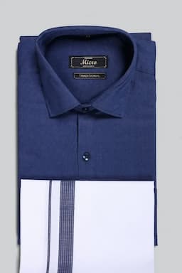 Cotton Shirt with Dhoti for Men (2-Pcs Set) 005259NAVBLU44