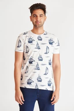Cotton Conversational Print T-shirt for Men 005925MWHI