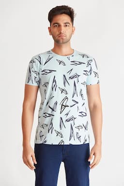 Men's Cotton Conversational Print T-shirt 005934MSKYBLU