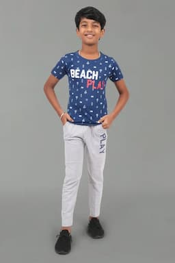Cotton Printed T-shirt with Pant Set for Boy (2-Pcs Set) 006782NAVBLU89YRS