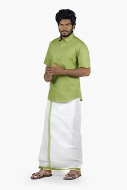 Cotton Shirt with Matching Dhoti Set for Men (2-Pcs Set) 006967LIGGRE40
