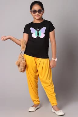 Girl's Cotton Lycra Blend Solid Patiala (2 - 15 Yrs) 007060YEL89YRS