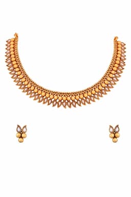 Gold Plated Stone Studded & Beaded Necklace Set for Women 0087961PEA18INC