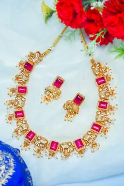 Elephant Design with Studded Necklace set for Women 0088001RED18INC