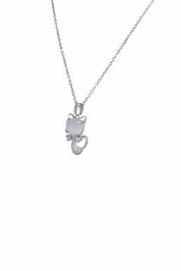 Cubic Zirconia Cat Shape Pendant Chain for Women 009274SIL18INC