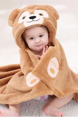 Baby Zone Coral Fleece Embroidered Crib Hooded Baby Blanket (Brown) 009854BRO