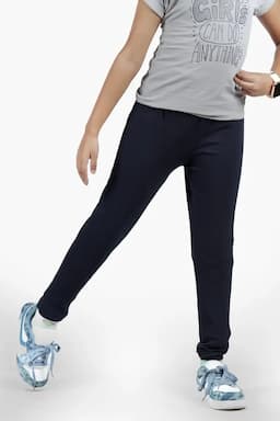 Girl's Cotton Lycra Blend Solid Leggings (2 - 8 Yrs) 00989978YRSDARBLU