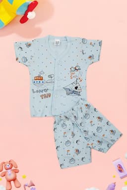 Just Born Cotton Shirt with Shorts (2-Pcs Set) 010148SKYBLU03M