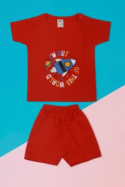 Just Born Cotton Printed T-Shirt with Shorts Set (2-Pcs Set) 010166RED612
