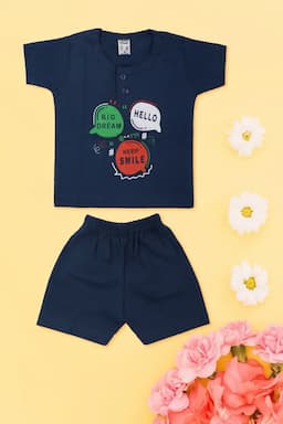 Just Born Printed T-shirt with Shorts Set (2-Pcs Set) 010172NAVBLU03M