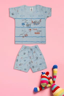 Cotton T-shirt with Shorts Set for Just Born (2-Pcs Set) 010192SKYBLU36M