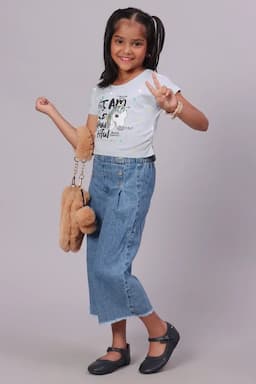 Cotton Printed Crop T-Shirt for Girl (3-16 Yrs) 01020534YRSBABBLU