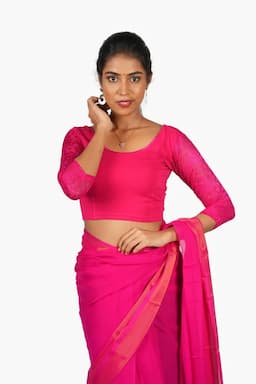 Cotton Lycra Netted Sleeve Readymade Blouse for Women 010547CHAPINFRESIZ(L/
