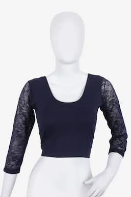 Cotton Lycra Netted Sleeve Readymade Blouse for Women 010547NAVBLUXXL