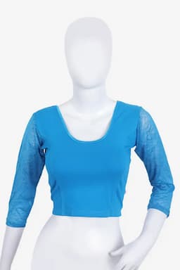 Cotton Lycra Netted Sleeve Readymade Blouse for Women 010547SKYBLUFRESIZ(L/