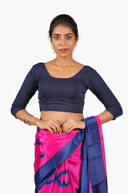 Cotton Lycra Solid Readymade Blouse for Women 010548NAVBLUFRESIZ(L/2