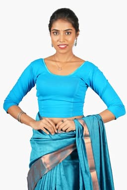 Cotton Lycra Solid Readymade Blouse for Women 010548SKYBLUFRESIZ(L/