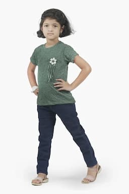 Cotton Lycra Blend Solid T-Shirt for Girl (2 - 14 Yrs) 01056978YRSGRE