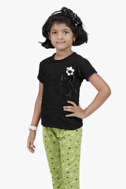 Cotton Lycra Blend Solid T-Shirt for Girl (2 - 14 Yrs) 010569910YRSBLA