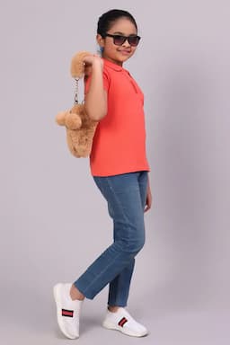 Cotton Solid Polo T-Shirt for Girl (3-16 Yrs) 0105871112YRSCOR2