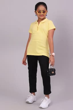 Cotton Solid Polo T-Shirt for Girl (3-16 Yrs) 0105871112YRSYEL2