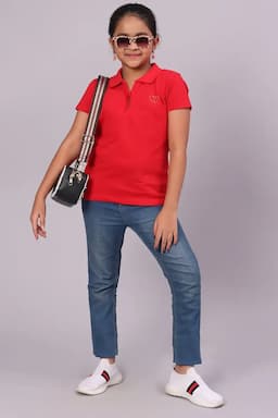Cotton Solid Polo T-Shirt for Girl (3-16 Yrs) 01058734YRSRED2