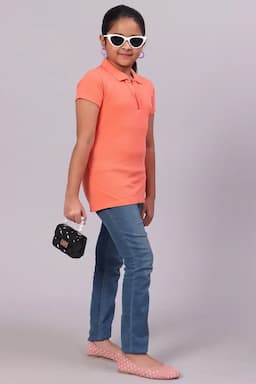Cotton Solid Polo T-Shirt for Girl (3-16 Yrs) 010587910YRSORA