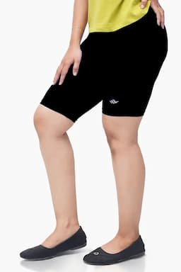 Cotton Lycra Blend Solid Yoga Shorts for Women 010670BLAXL