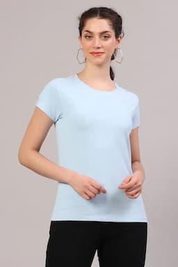 Cotton Blend Solid T-Shirt for Women 010945LLIGBLU