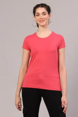 Cotton Blend Solid T-Shirt for Women 010945MPIN