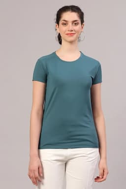 Cotton Blend Solid T-Shirt for Women 010945MTEA