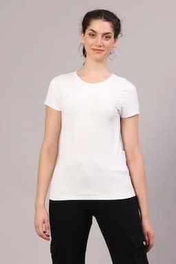 Cotton Blend Solid T-Shirt for Women 010945MWHI