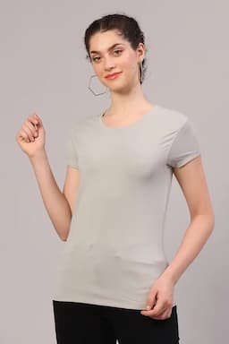 Cotton Blend Solid T-Shirt for Women 010945XLDARGRE