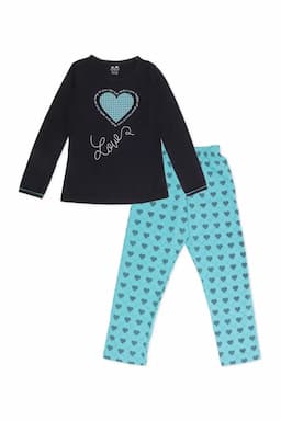 Cotton Printed Pyjama Set for Girls 010971BLA1012YRS