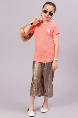 Cotton Blend Solid T-Shirt for Girl (2-14 Yrs) 011015910YRSPEA