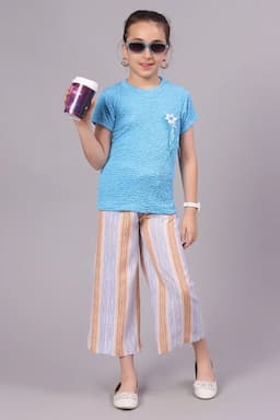 Cotton Blend Solid T-Shirt for Girl (2-14 Yrs) 011015910YRSSKYBLU