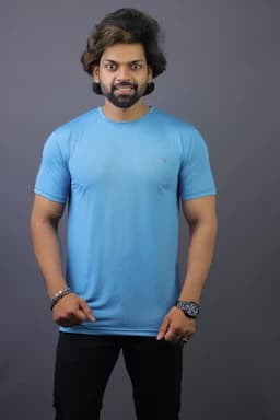 Men's Polyester Sports T-shirt 011421MSKYBLU