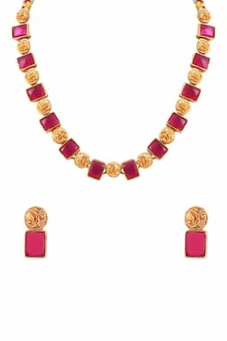Gold Plated Square Design Necklace Set for Women 0115081RED18INC