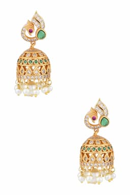  Gold Peacock Design Jhumki Earrings for Women 011563GRE1