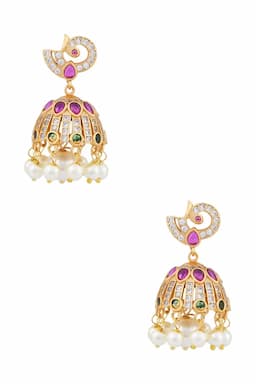  Gold Peacock Design Jhumki Earrings for Women 011563PIN1