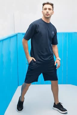 Men's Cotton T-shirt with Shorts Sets (2-Pcs Set) 011648NAVBLUM