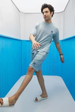 Men's Cotton T-shirt with Shorts Sets (2-Pcs Set) 011648SKYBLUM