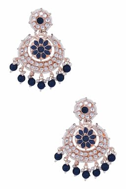 Gold Plated Pearls Chand Bali Earrings 012035NAVBLU1